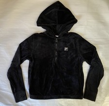 FILA Hoodie Velour Half-Zip Logo Women's Small Black Logo Pullover Casual Comfor