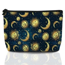 Makeup Bag Boho Gold Celestial Cosmetic Bags for Women Mini Portable Moon Sun