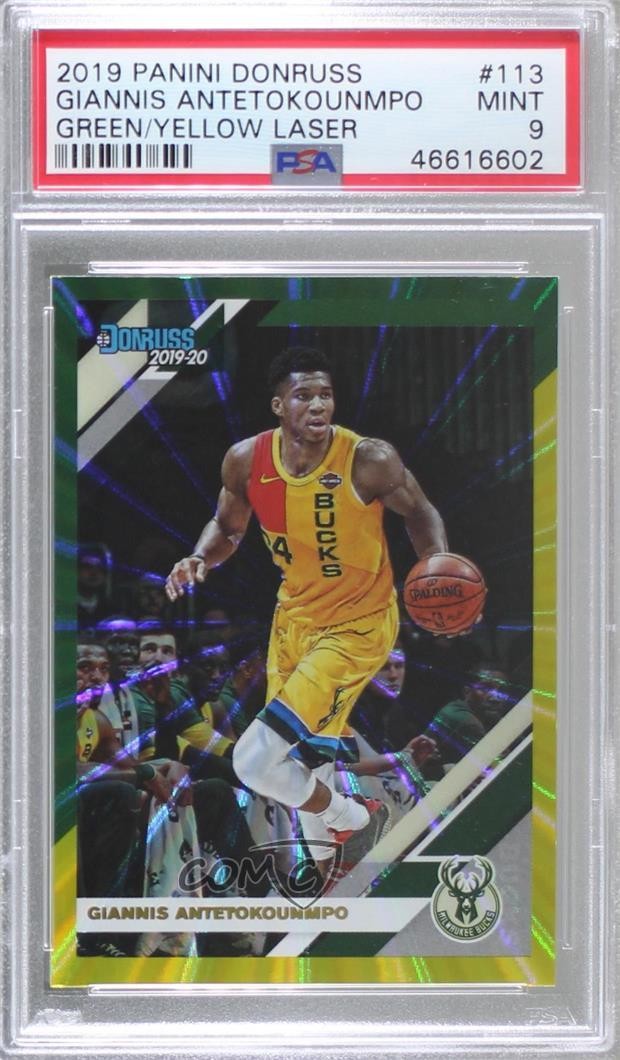 2019-20 Donruss Holo Green & Yellow Laser Giannis Antetokounmpo PSA 9 MINT 01nl