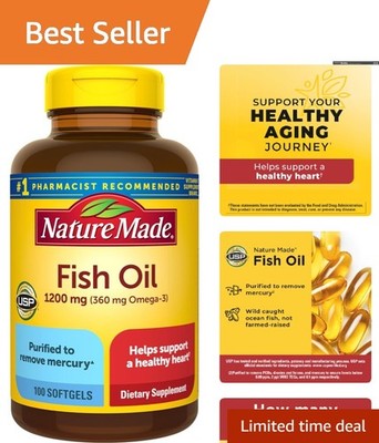 Purified Fish Oil Omega-3 Supplements 1200mg   100 Softgels for Heart Health
