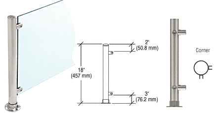 Brushed Stainless 18" High 1-1/2" Round PP45 Contemporary Series Straight Fron - Picture 2 of 5
