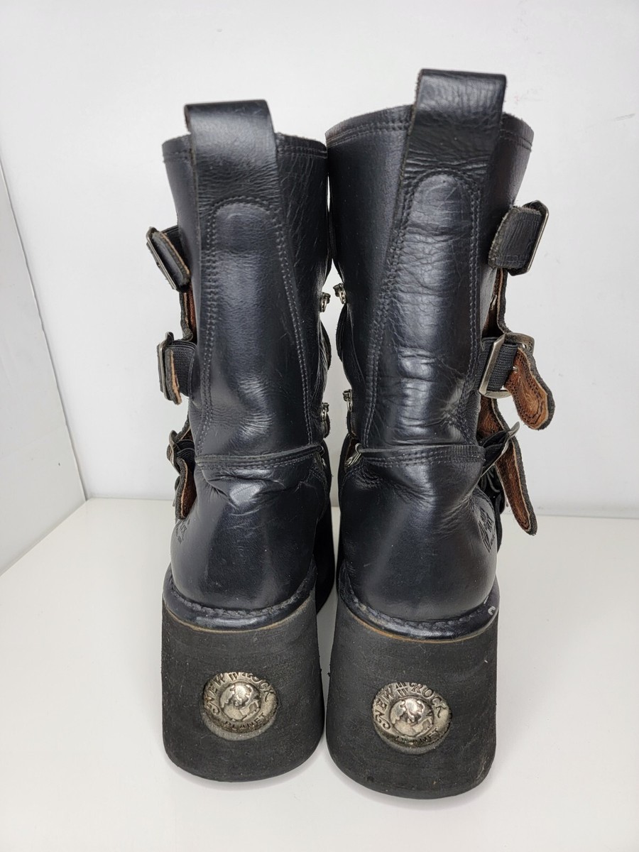 GBX By New Rock Planet Leather Boots With Springs Goth Emo Punk 