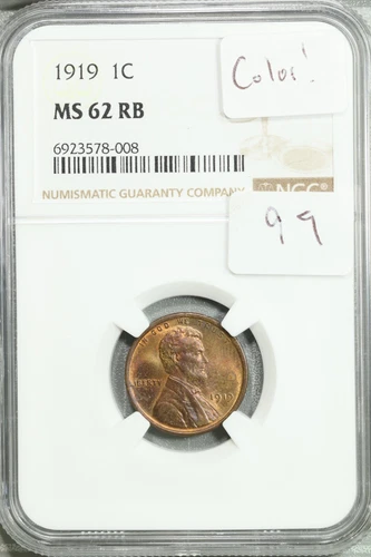 1919 Lincoln Wheat Cent NGC MS 62 RB UNC Uncirculated Red Brown *Toned* #8-008