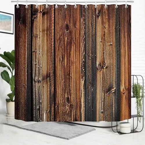 Rustic Barn Door Shower Curtain Farmhouse Brown Wooden Rustic Pattern Fabric  - Image 3 of 4