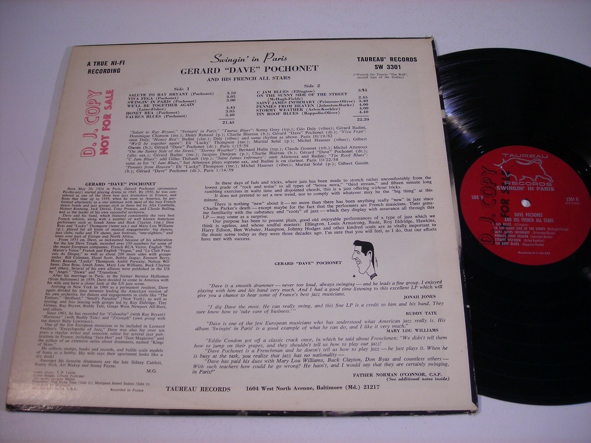 PROMO Gerard Dave Pochonet Swingin' in Paris 1959 Mono LP VG