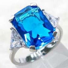 CLASSY 8 CT BLUE TOPAZ 925 STERLING SILVER RING SIZE 5-10