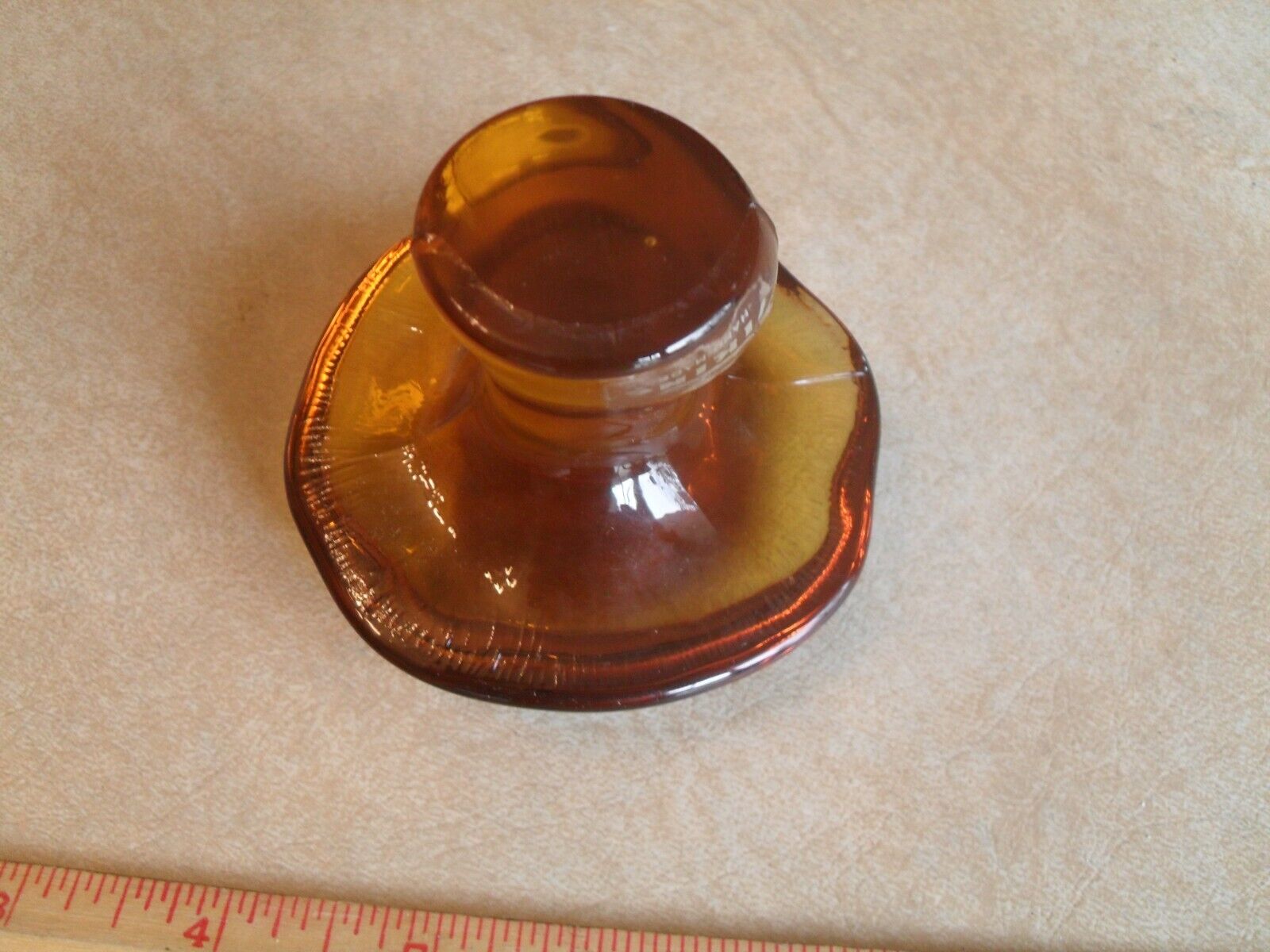 Vintage Viking Amber Art Glass Mushroom Paperweight - 3" Top - 2.25" Tall