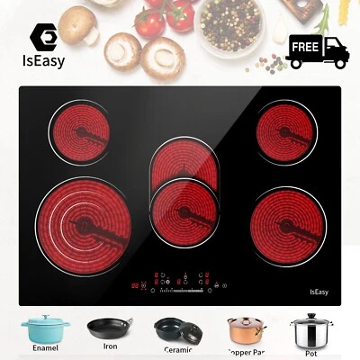 ISEASY Glaskeramik Kochfeld Autark 5 Zonen 77cm Eingebauter Touch Timer Kindersicherung