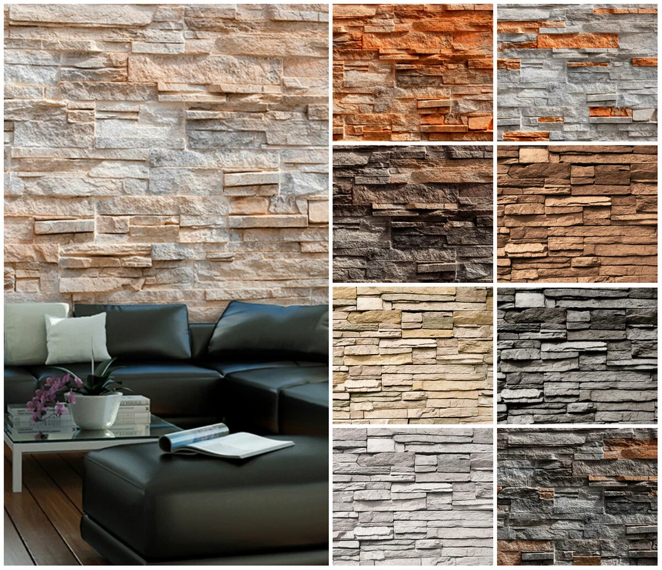 DECOMONKEY MATTONI EFFETTO PIETRA FOTOMURALE AUTOADESIVO 3D SOGGIORNO CARTA DA PARATI IMMAGINE DA PARETE XXL