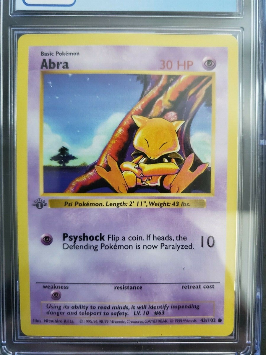 1st Edition Shadowless Abra 43/102 Base Set Pokemon Card CGC 1st Edition Shadowless Abra 43/102 Base Set Pokemon Card CGC