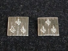 Vtg Silver Tone Triple Fleur De Lis Lines Cufflinks SWANK Mid Century cuff links