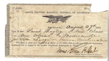 Union Pass for New Orleans Signed by General James Bowen Provost Marshall