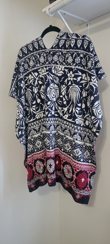 CHICOS Red Navy White Cape Shawl Poncho Wrap One Size 55% Silk, 45% Cotton - Picture 2 of 6