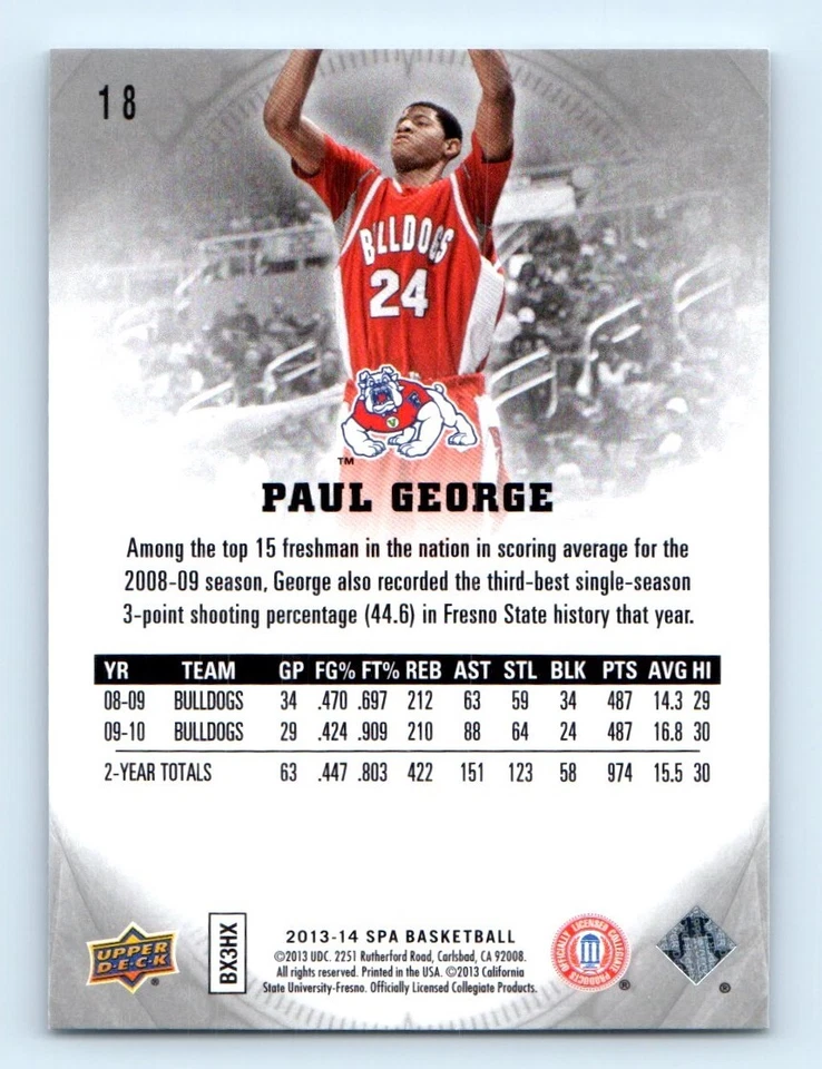 2013-14 SP Authentic Paul George #18 - Image 2 of 2