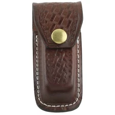 Brown Swiss Army Folding Pocket Knife Basket Weave Leather Knife Belt Sheath Lg
