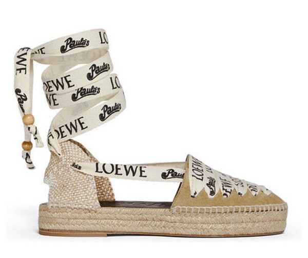 LOEWE BEIGE CAMEL SUEDE LOGO LACE UP ESPADILLES 39