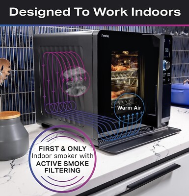 GE Profile Smart WiFi Indoor Pellet Smoker Color Black Active Smoke Filtration