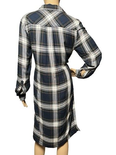 TOMMY HILFIGER 6 PLAID URBAN FOLKLORE BUTTON TIE FRONT SHIRT NAVY DRESS - Picture 7 of 10