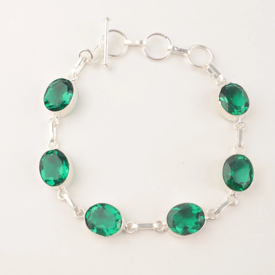 Brazalete de boda hecho a mano con piedras preciosas de diopsido de cromo 925 joyas de plata de ley 9" Foto 4 de 4