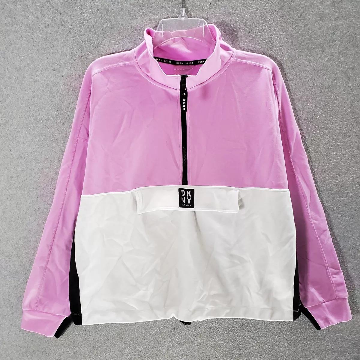 DKNY Women Activewear Jacket 2XL Pink White Colorblock 1/2 Zip Sport  Pullover