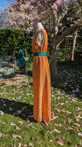 Vintage 70s Peach Orange Wide Leg Jumpsuit Disco Party Spring Summer Prom Retro - Picture 6 of 23