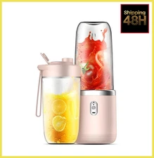 Portable Electric Juicer double Cup Fruit Blender Bottle Mixer 4 blade 400ML USB