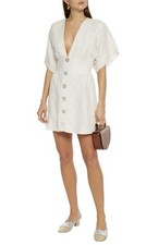 Reformation Ty Cream Linen Decorative Buttons Women’s Mini Kimono Dress-size 0