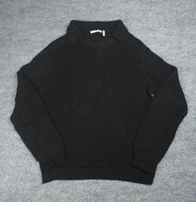 Helmut Lang Cotton Polo Sweater Men's Medium Black Relaxed Collared Cable Knit