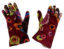 Nordstrom Velour Floral Ladies Gloves Red Multi Wrist Length Evening Feminine