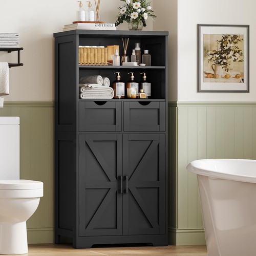 Farmhouse Storage Cabinet with Doors & 2 Drawers, Bathroom Cabinet with Adjus... - Picture 5 of 9