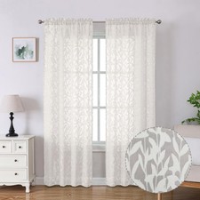 Lecloud Leia Texture Semi Sheer Ivory Curtains 84 Inches Long 2 Panels, Jacq...