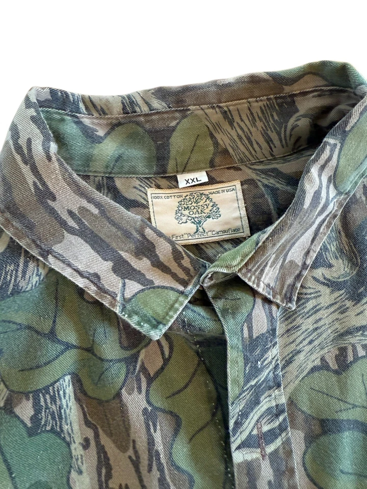 VINTAGE MOSSY OAK FULL FOLIAGE CAMO HUNTING SHIRT, MEN'S XXL BUTTON FRONT READ - Image 2 of 4