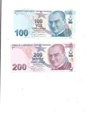 TURKEY  2 Current BANKNOTES. Collectible, Spendable UNC FREE  SHIPPING.