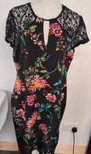 SOON Dress Size 16 Black Floral Lace Shoulder Shift Occasion Party Wedding