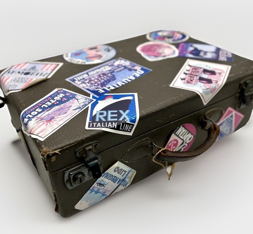 Vintage Suitcase with Various Travel Stickers, Mid 20th Century  Hardcase