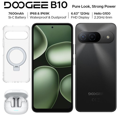 DOOGEE B10 4G LTE Rugged Smartphone Android 16 Mobile NFC TWS Earbuds Waterproof