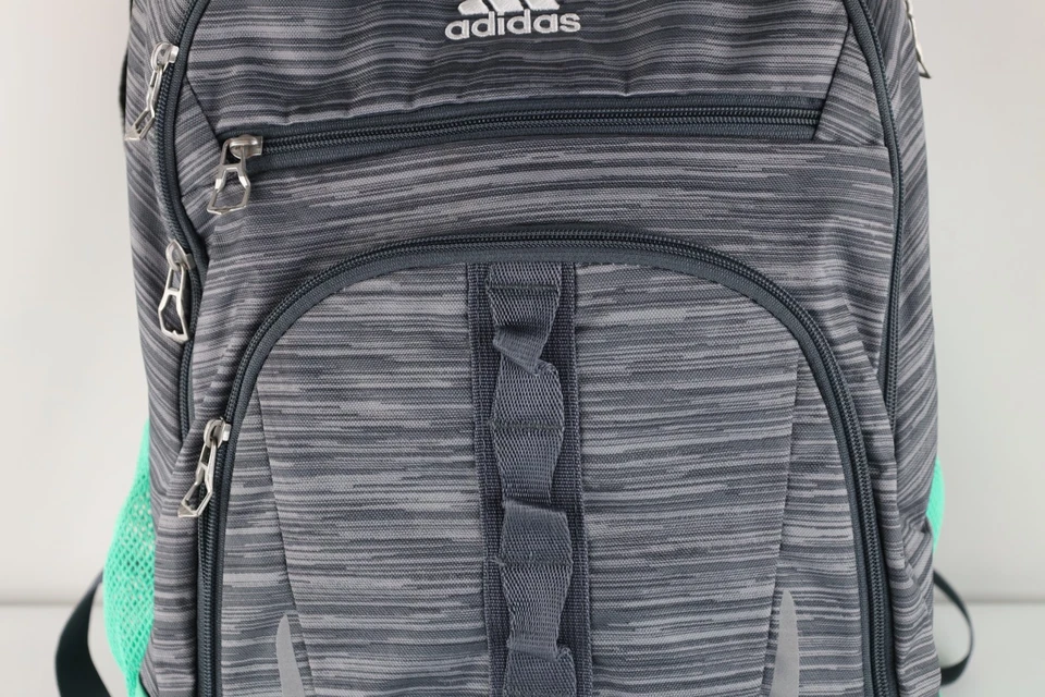 Vintage Adidas Spell Out Striped Loadspring Backpack Book Bag Carry On Gray Teal - Image 3 of 4