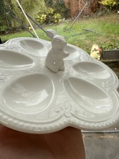Easter Egg Serving Tray Ceramic Bunny Dish Plate White 6 Egg Holder Decorative