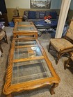 Beautiful 3 Piece Oak with Inlay Glass Top Tables
