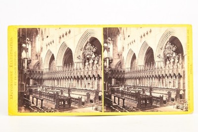 1860 Stereoview Photo 6¾x3¼'' Exeter Cathedral Choir Stalls Devon, England V21
