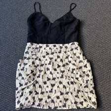 MYNE Women’s Dress Size 2 Cocktail Mini Dress Straps Black Beige Evening Y2K