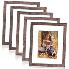 Picture Frames Set of 5 Wood Grain with Tempered Real Glass, 8x10 Rustic Brown