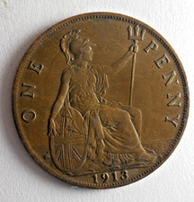 1913 GREAT BRITAIN PENNY - AU - High Grade Coin - Lot #B19