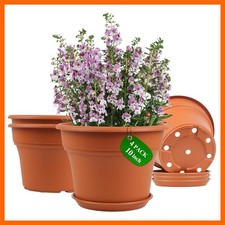 10 Inch Plastic-flower-pot-for-indoor-plants, 4 Pack Large Outdoor Planter Po...
