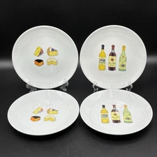 Set of 4 Nancy Green 2001 Boston Warehouse Wine & Cheese Appetizer Plates 6.5"