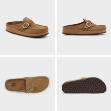 Women's Birkenstock Buckley Suede Leather Clogs Taupe Gray, Size 38, Width M  