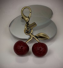 NEW Coach DIY Mini Bag Charm 3D Sparkling Cherries Red gold Brass CCX77