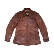 Giorgio Armani 2000s Women's Brown Zipped Avantgarde Goatskin Leather Jacket XL