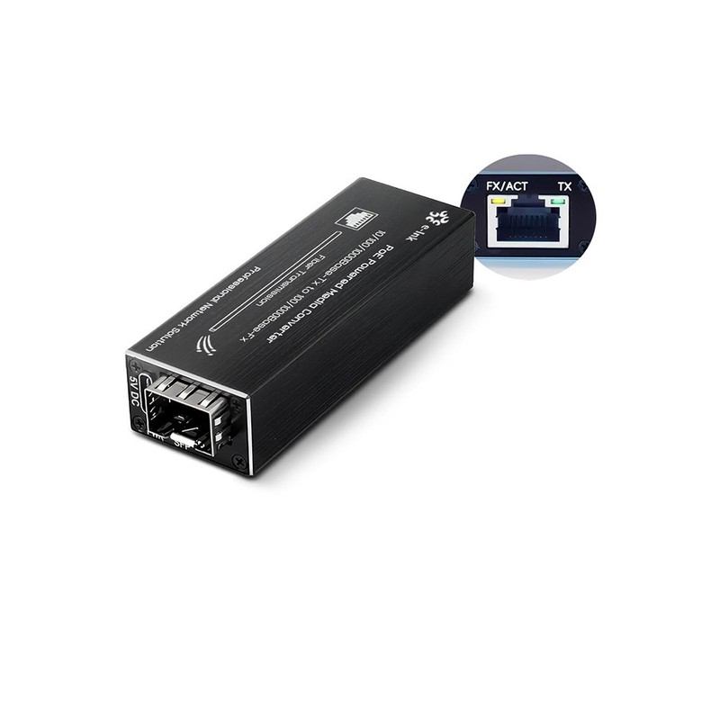 Mini 100/1000Mbps 20km Ethernet to SFP Modules Fiber Media Converter with PoE