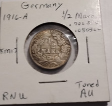 Germany-Empire 1/2 Mark 1916A Silver KM#17  toned